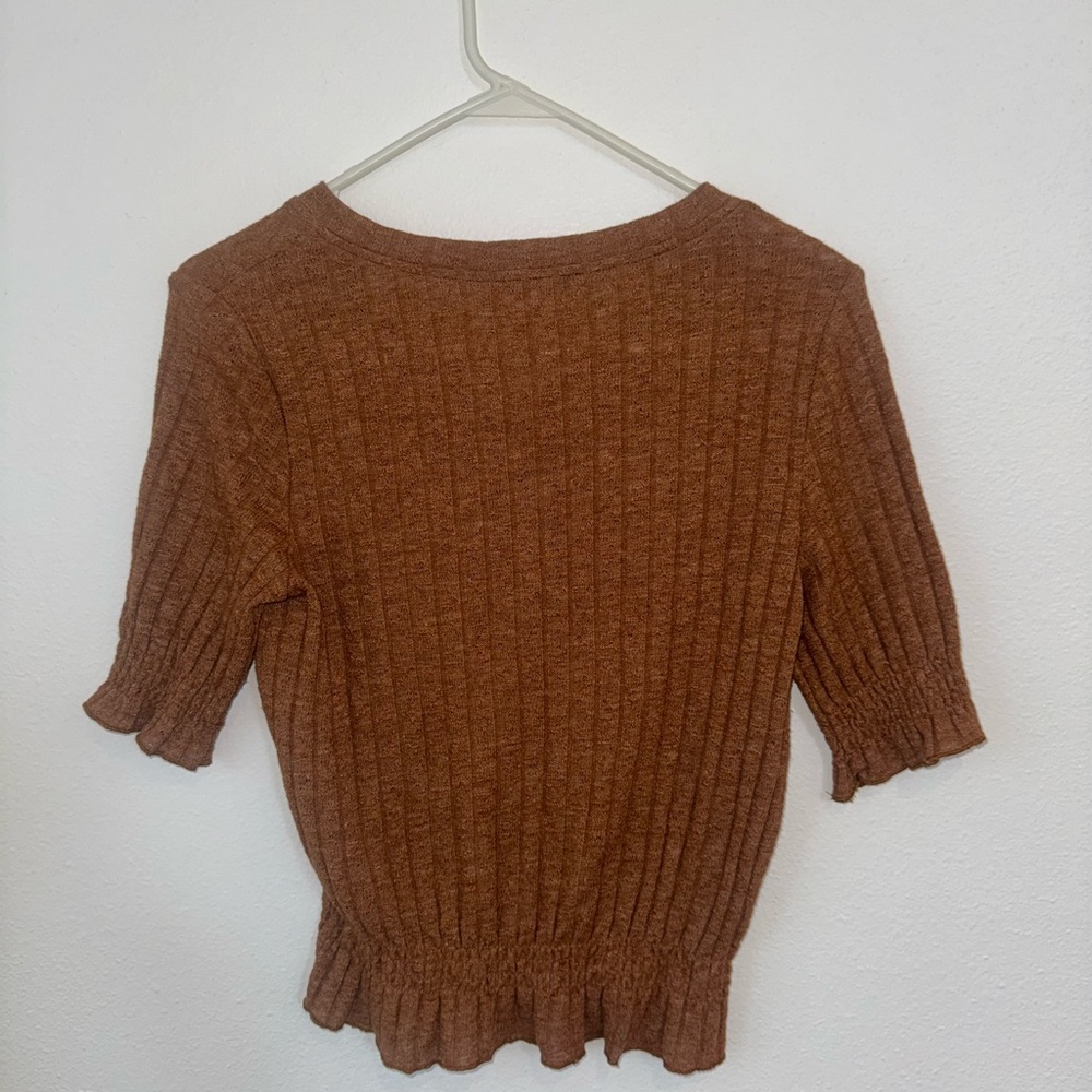 Brown Ribbed Knit Top - Picture 2 of 3